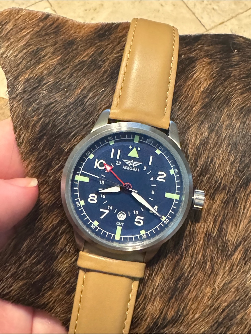 Men’s Aeromat Pilot Watch - Blue Dial with Tan Leather Strap